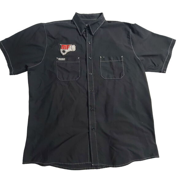 Motor Fist Men's XL Black Gray Collared Crew Shirt Big Logo by Throttle Threads - Picture 1 of 9